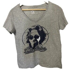 The Dude Abides The Big Lebowski Women's L Heather Gray Classic Movie Tee Shirt